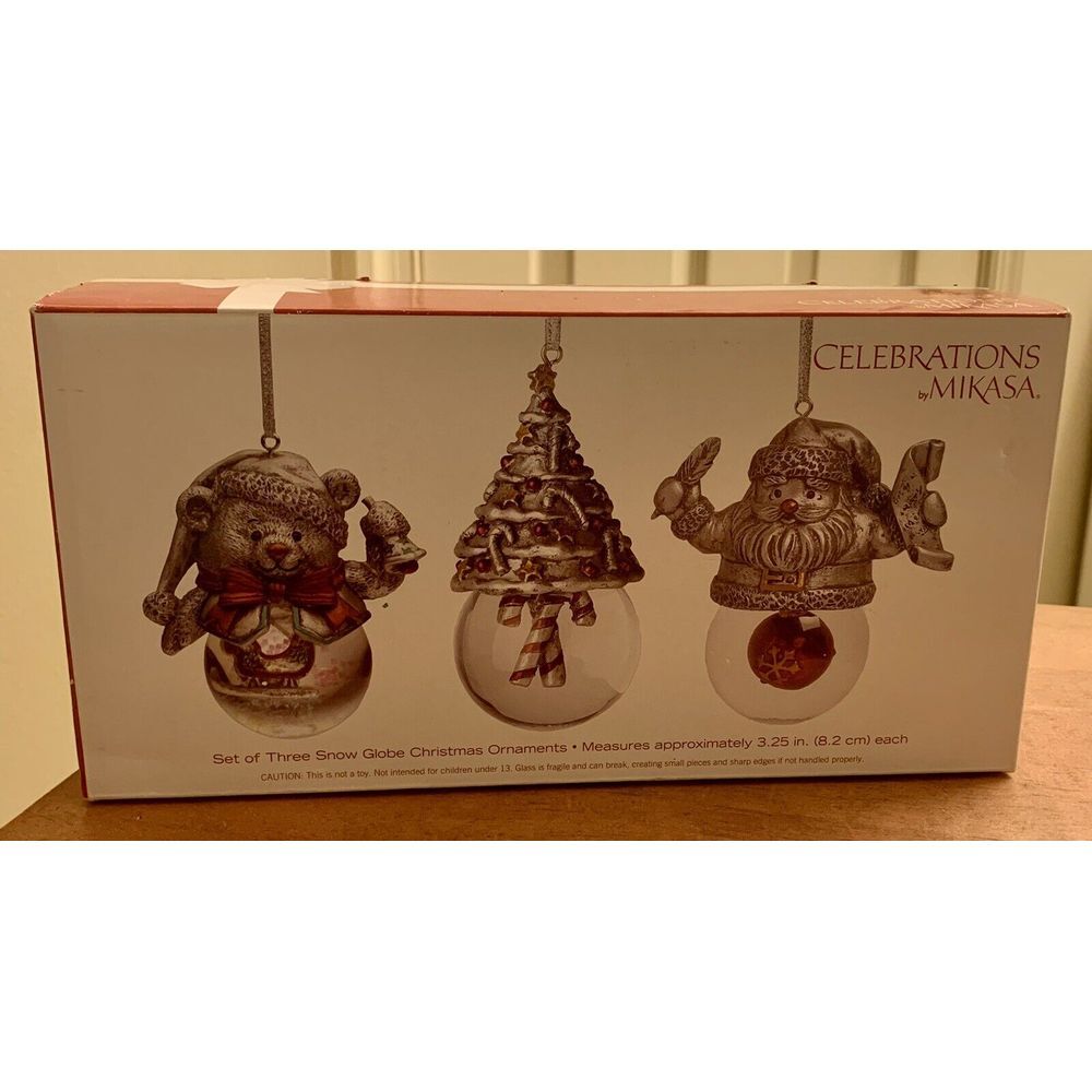 Mikasa Celebrations Snow Globe Ornaments set of 3 Approx 3.25" Each